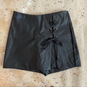 BCBGeneration Black Faux Leather Lace Up Skort